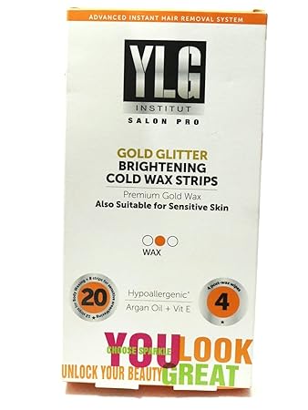 YLG Brightening Cold Wax Strips, Gold Glitter, 28 Pieces (with 2 Pieces Free)