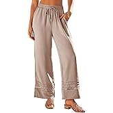 Dokotoo Womens High Waist Wide Leg Pants for Summer Casual Palazzo Trousers Lightweight Lace Lounge Pants with Pockets