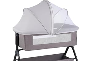 SUNJOY CASTLE Portable Bassinet Cover with Mosquito Net & 2-Way Zipper, Mosquito Net to Block Light, Bassinet Bedside Sleeper Crib Tent for Toddler Baby, Keep Cats/Bugs Out（Grey）