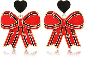 GLBCC Game Day Bow Earrings Football Sports Team Spirit Heart Striped Bow Ribbon Dangle Earrings Game Day Team Color Earrings Jewelry Accessories