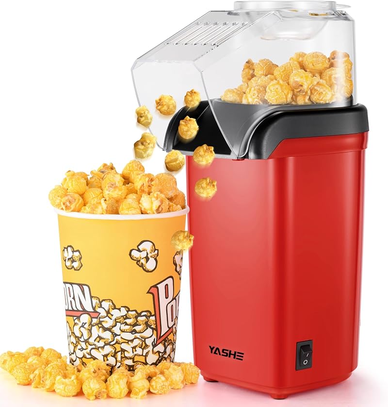 YASHE Electric Hot Air Popcorn Maker Machine 1200W Oil-Free Healthy 2 Min
