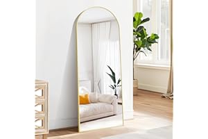BONEWEI Arched Full Length Mirror Gold, 65"x24" Large Floor Mirror with Stand, Full Body Mirror for Bathroom Bedroom Bathroom