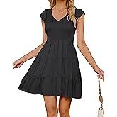 ZESICA Women's 2026 Summer Casual V Neck Flutter Sleeve Bohemian Ruffle Smocked A Line Swing Mini Dress