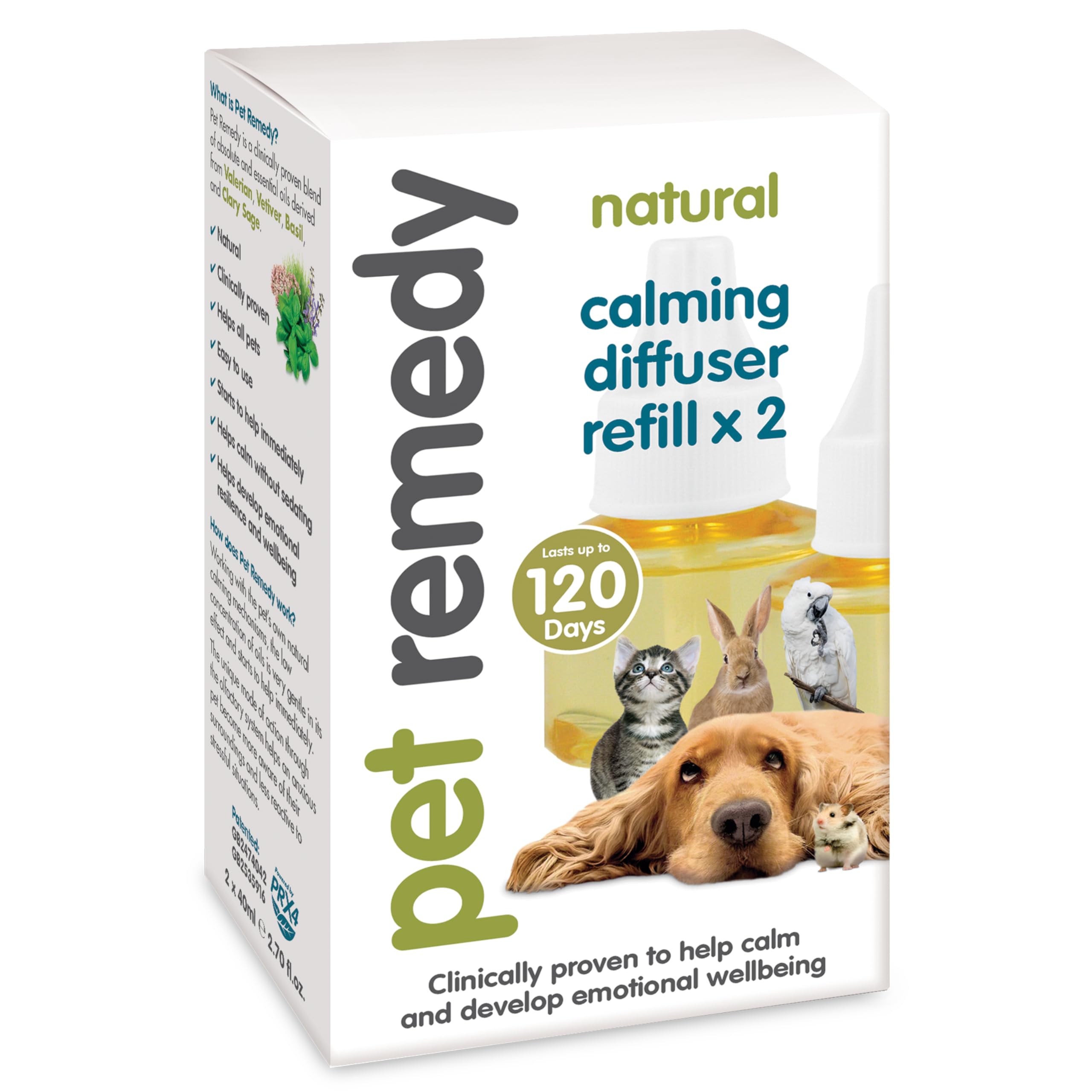 Pet Remedy REFILL Nautual Calming Plug Diffuser - Helps calm and develop emotional wellbeing in all pets. (2 x 40ml (4 Month Supply))