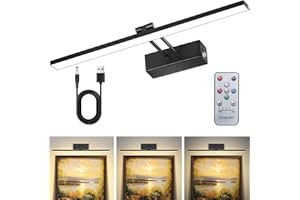 YQNLIFA Picture Light with Remote, 16 in Wireless Rechargeable 5200mAh Battery Operated Wall Light, 5 Colors Paintings Light Dimmable and Timer Metal Art Light for Wall, Display, Artwork, Gallery (Black)