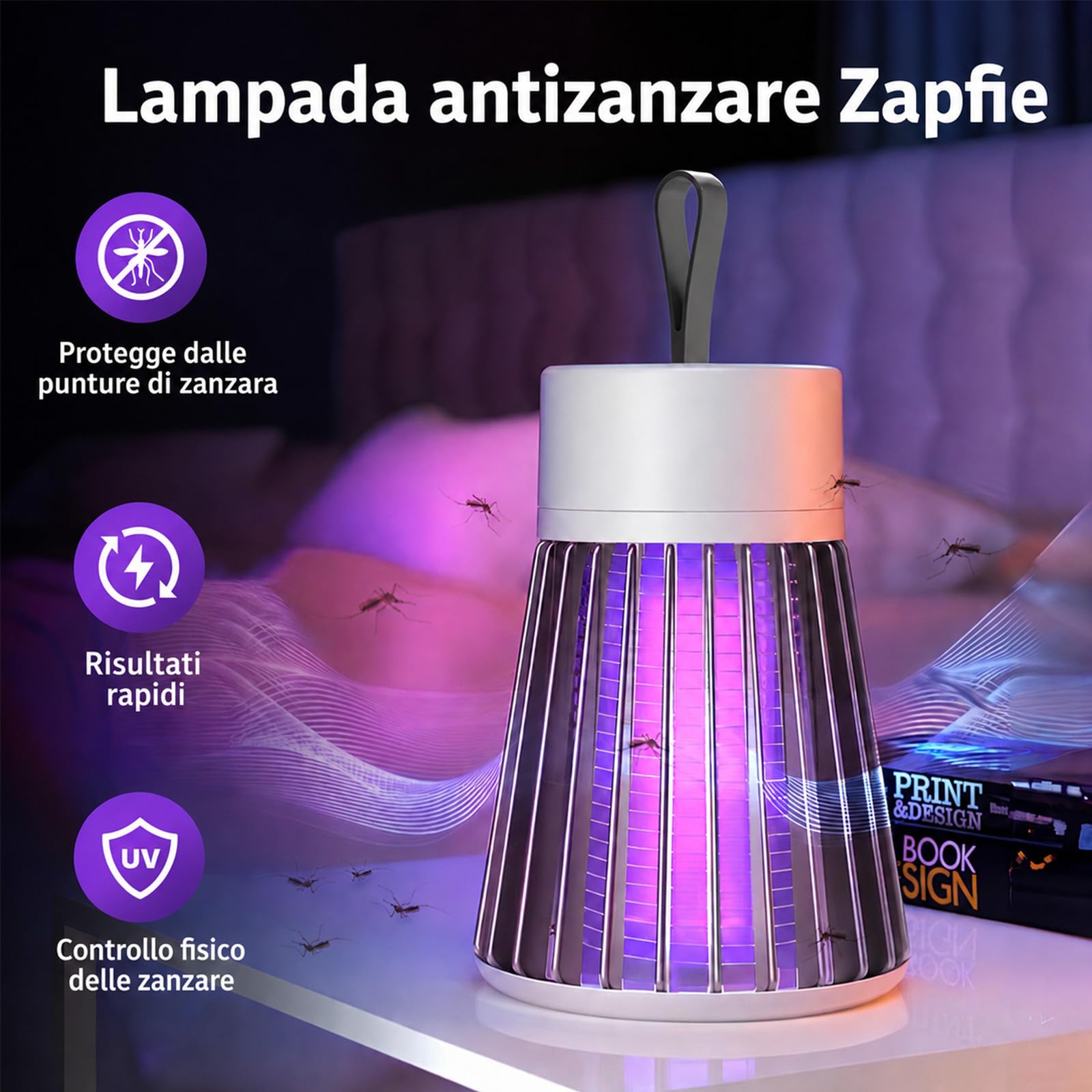 Zapfie Mückenlampe, Simply Zap, Zapper Mückenlampe Camping, Mückenfalle Mückenlampes Akku, Moskito Lampe, Wiederaufladbar, Wasserdicht Ipx4 für Küche Innen Außen Camping (Grau1.0) 3