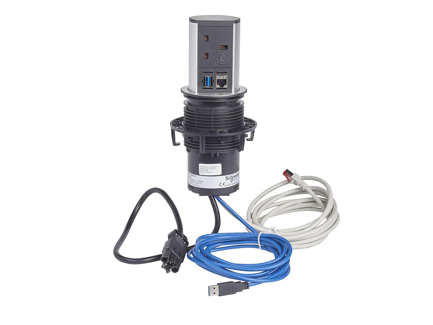 Schneider Electric Mita, Single Pop-up Tower Socket, Desk Power Socket System, with Single USB Charging Ports and Data Outlet