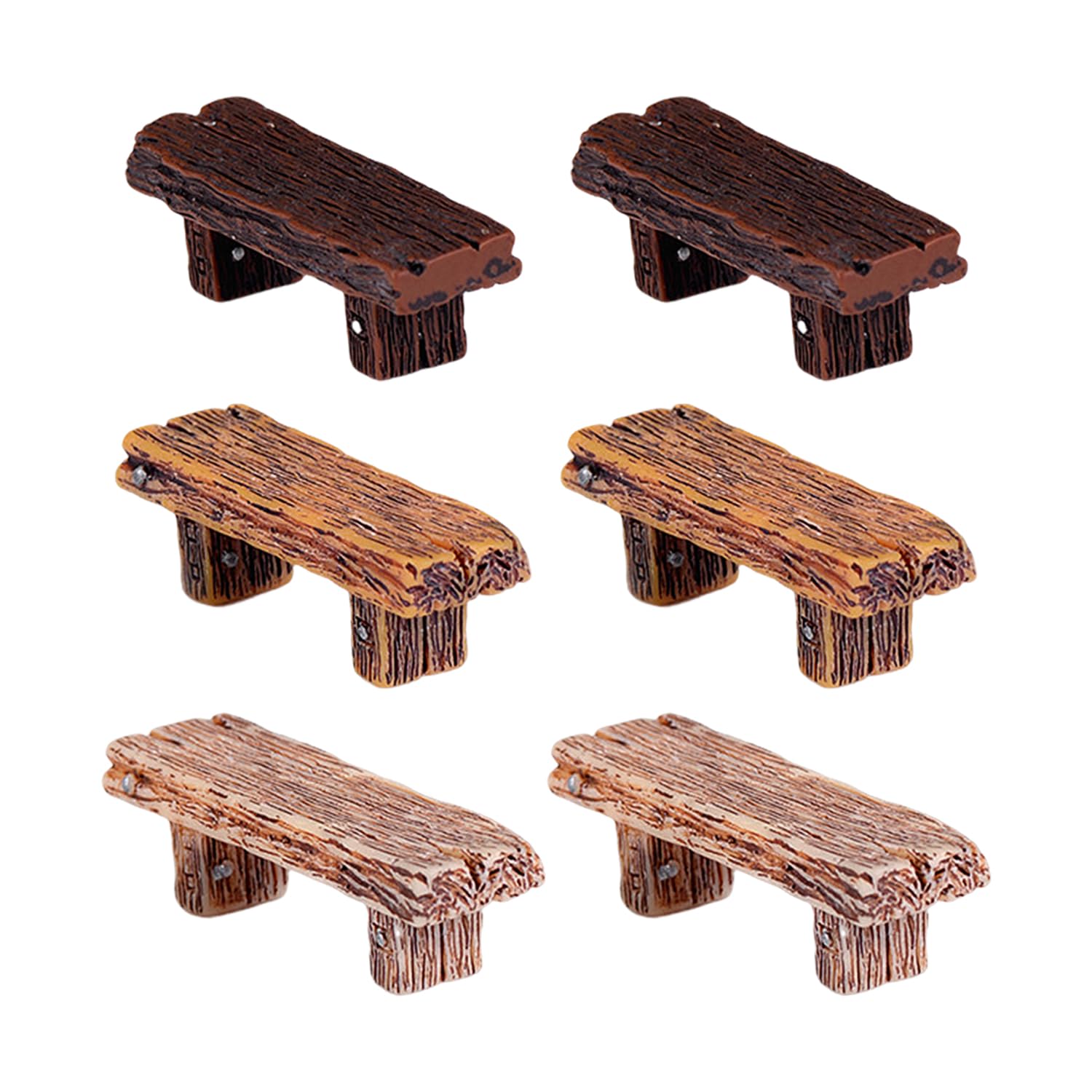 LBAAUX 6 Pieces Of Three-Color Miniature Double Stools, Retro Wooden Garden Benches, Moss Fleshy Micro-Views, Diy Fashion Craft Decorations.