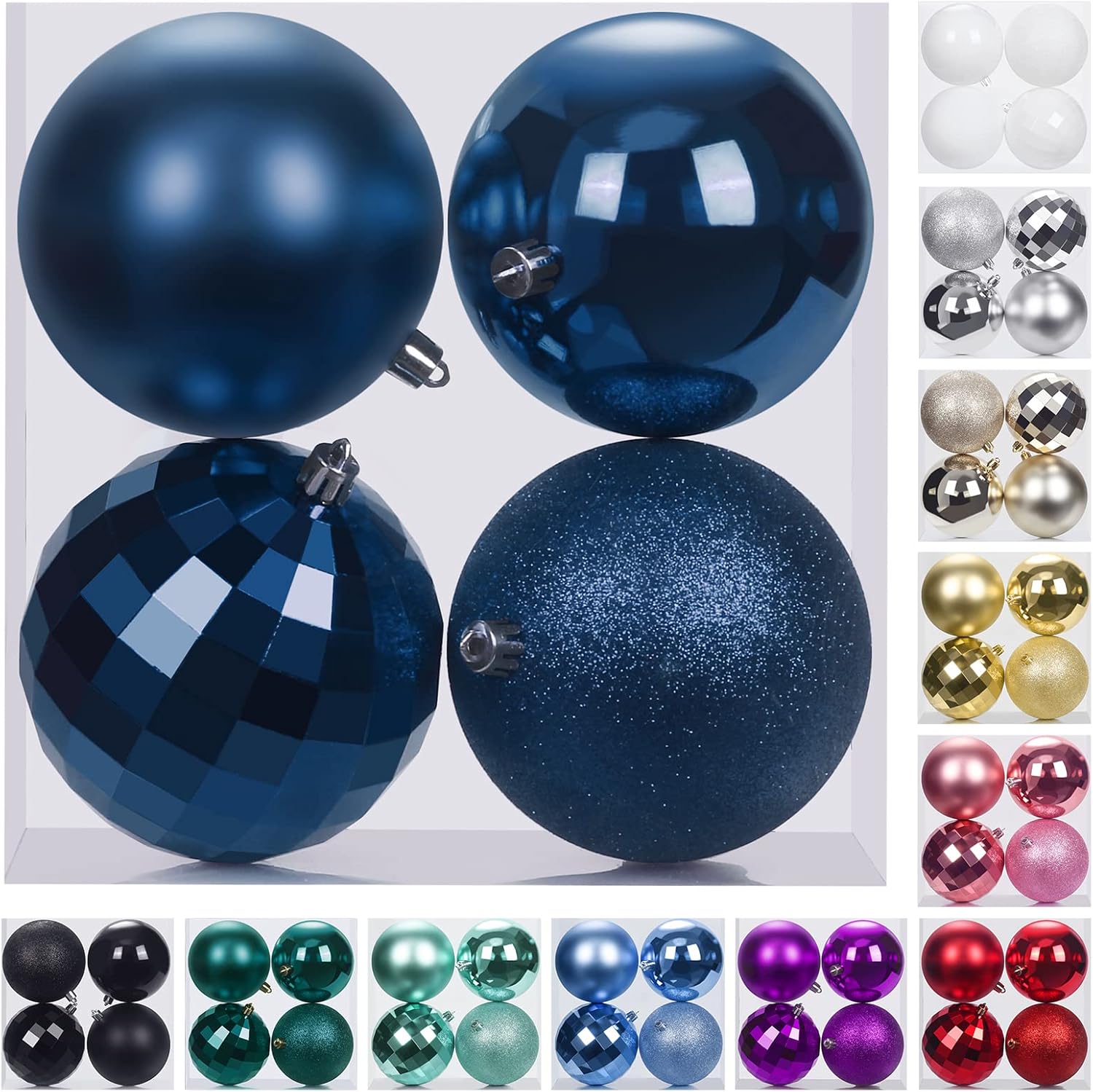 Ornaments - SY Super Bang 100MM/4 Large Christmas Ornaments, Christmas Ball Ornament Set for Xmas Tree, Shatterproof Decorations for Holiday, Party, Christmas Decor - 4PCS, Dark Blue.