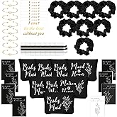 Cunno 48 Pcs 8 Sets Bridesmaid Proposal Gifts Bulk Wedding Will You Be My Maid of Honor Matron of Honor Bridal Shower Makeup Bags Scrunchies Bracelets Cards for Wedding Bridesmaids(Black)