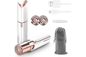 KEESON Facial Hair Removal for Women, Painless Womens Facial Hair Remover with 2 Replacement Heads, Lipstick-Sized, USB Rechargeable, for Upper Lip/Fuzz/Mustache (White)