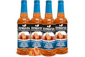 Syruvia 4 Pack Sugar-Free Salted Caramel Coffee Syrup – 25.4 fl oz - Syrup for Coffee, Lattes, Shakes, Smoothies, Desserts – 100% Vegan, Gluten Free, Kosher – No-Calorie Coffee Syrup