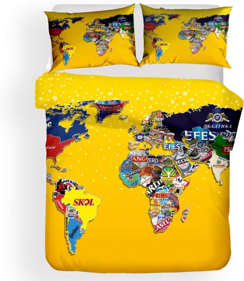 FASHION WORLD MAP pattern series 3D Bedding Set Print Duvet cover set lifelike bed sheet #2 (7, Double)
