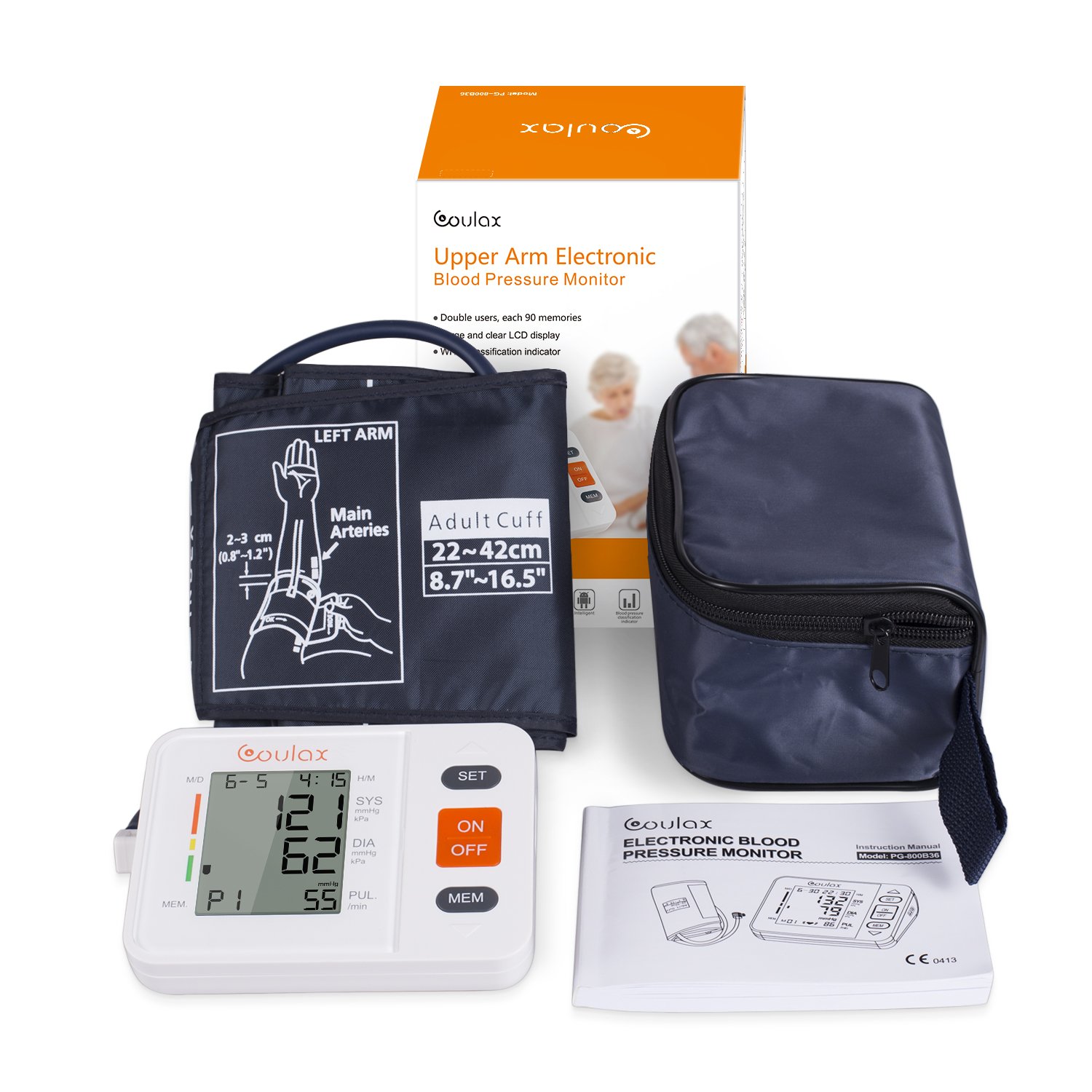 COULAX Digital Blood Pressure Monitor with WHO Indicator and Large LCD Screen for 2 Users Automatic Electronic Monitor with Adjustable Size Fits All Cuff,measuring for Blood Pressure and Heartbeats