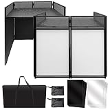 AxcessAbles Portable DJ Facade Booth with Black and White Lighting Scrims, Carry Cases | Standing DJ Table - 40" x 20" | DJ Controller Stand | Recording Mixer Stand | DJ Booth (ES-01)