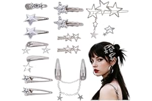 14 Pcs Y2K Silver Star Hair Clips Metal Barrettes 10 Shapes Non-Slip Snap Hair Accessories for Girls Punk Kawaii 2000s Hair C
