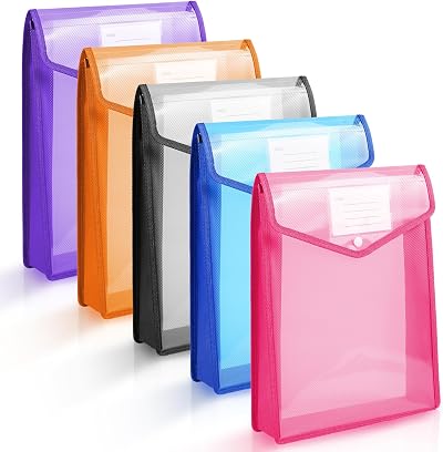 Vicloon A4 Vertical Plastic File Folders 5pcs Snap Closure Card Slot Blue