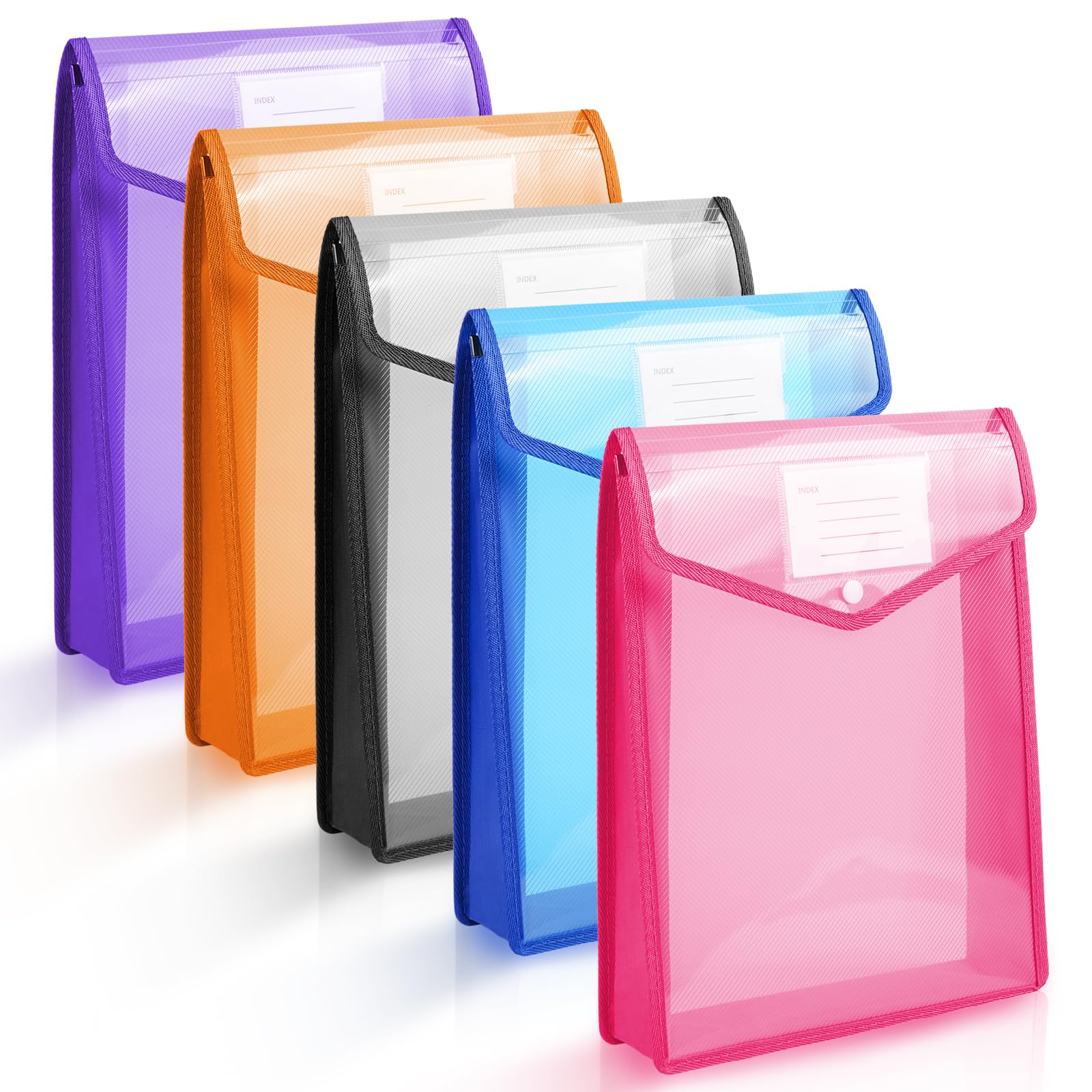Vicloon A4 Vertical Plastic File Folders, 5pcs with Snap Closure and Card Slot (Blue/Purple/White/Pink/Orange)
