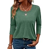 TICTICMIMI Women's 3/4 Sleeve Tops Square Neck Summer T Shirts Casual Dressy Blouse