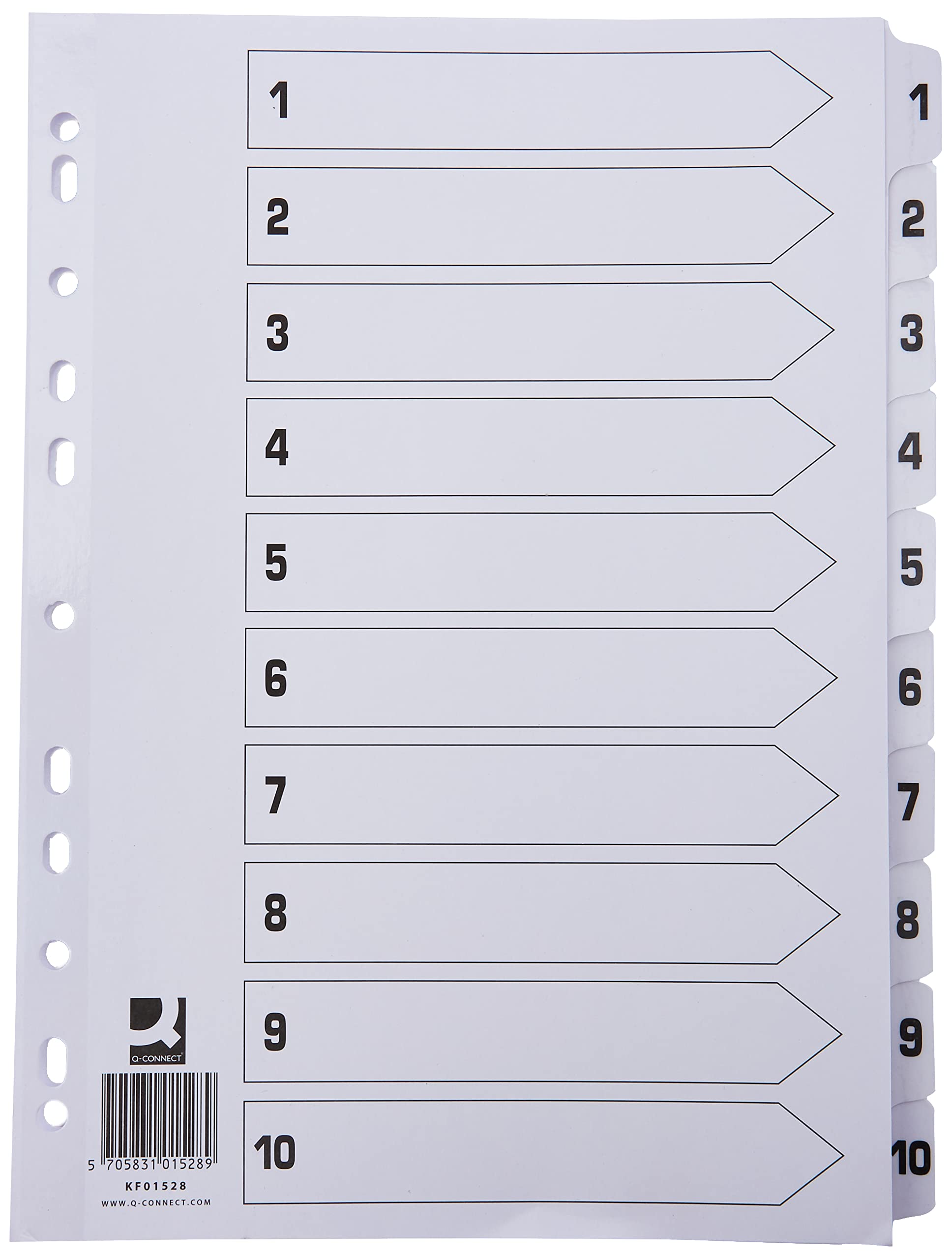 Q-Connect 1-10 Index Multi-Punched Reinforced Board Clear Tab A4 White KF01528