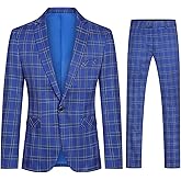 Cloudstyle Mens 2 PCS Plaid Suits Slim Formal Suit Checkered Blazer Jacket Pants