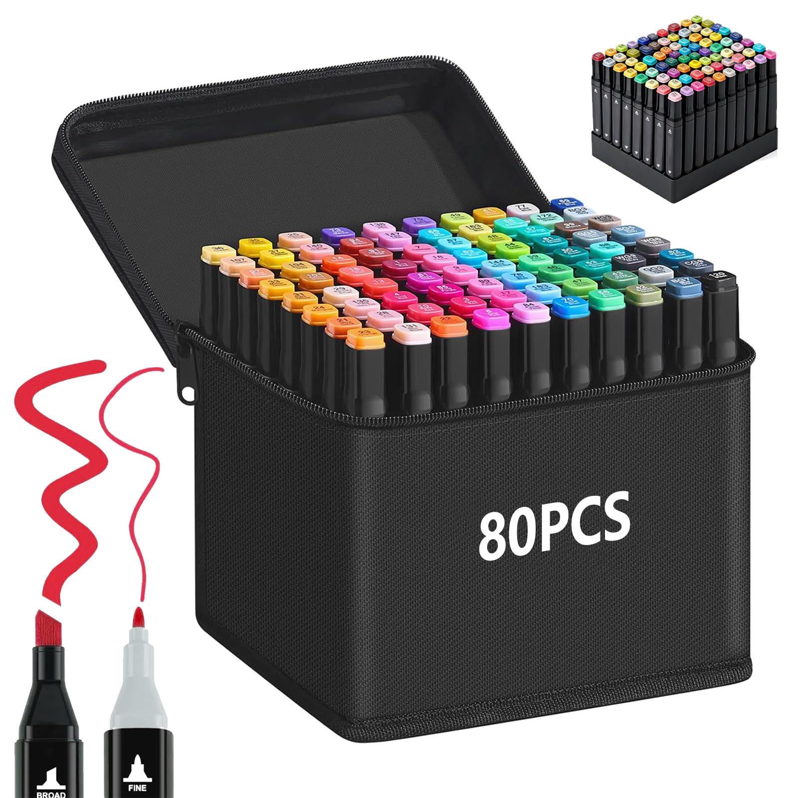 Alcohol Markers, Colouring Pens for Adult, Dual Tip Art Markers, Decotime Twin Markers, Marker Pens Supplies Perfect for Painting, Coloring, Sketching and Drawing (80 PCS)