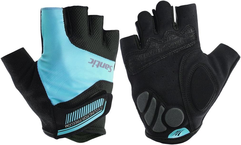 Santic Classic Fingerless Cycling Gloves with Shock-Absorbing Foam Pad Breathable Half Finger Moutain Bike Bicycle Riding Gloves for Men and Women