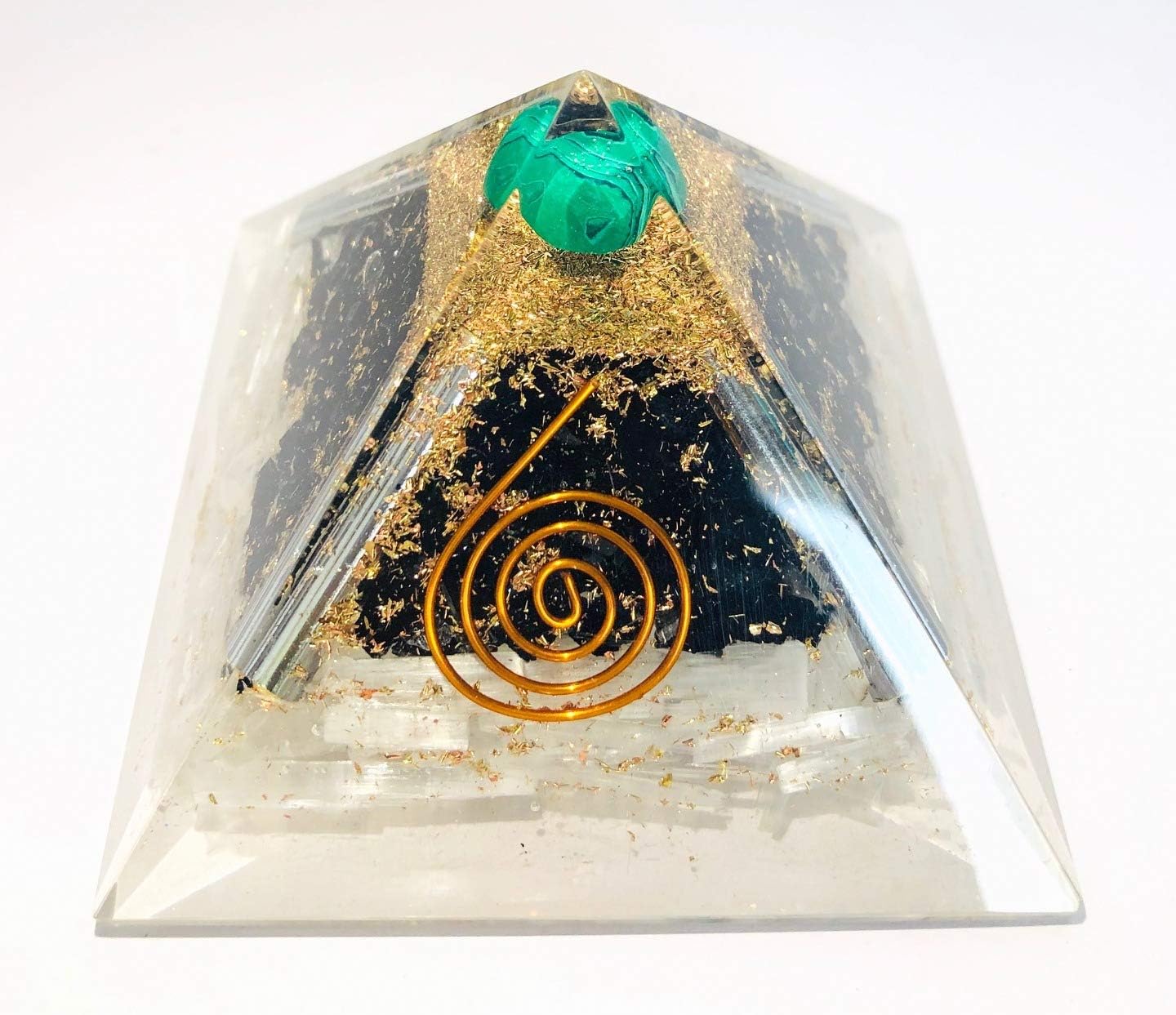 CRYSTALMIRACLE 192 GRAMS SELENITE MALACHITE BLACK TOURMALINE ORGONITE FENG SHUI PYRAMID CRYSTAL HEALING REIKI HOME OFFICE GIFT ENERGY GEMSTONE VAASTU BAGUA WELLNESS HANDCRAFTED