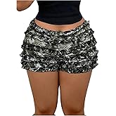 Verdusa Women's Plus Size Y2K Bloomers Leopard Print Micro Shorts Slim Fitted Layered Ruffle Shorts