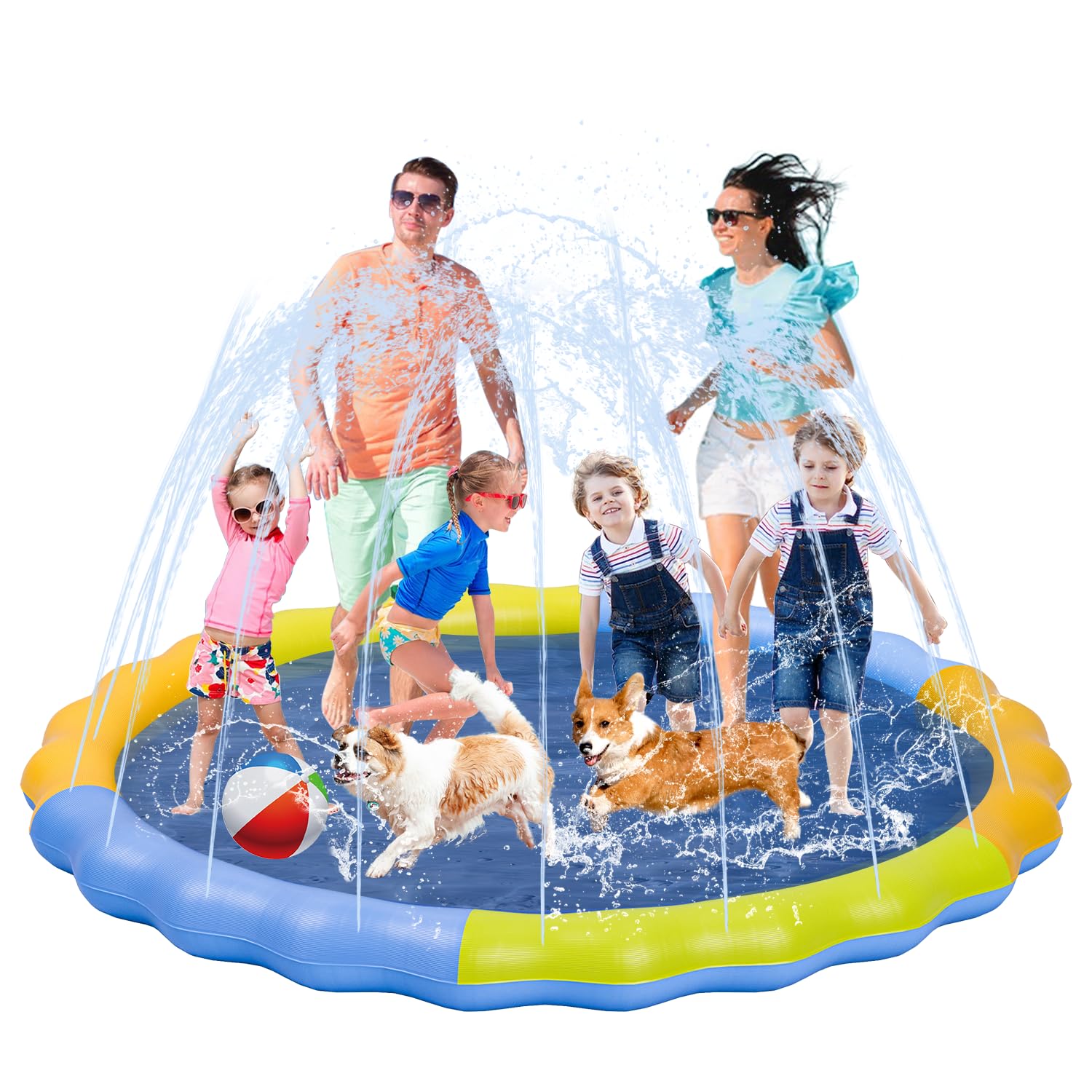 Photo 1 of Splash Pad for Kids and Dog, YSJILIDE Non-Slip Large Sprinkler Splash Play Mat, 120" Sprinkler Pool for Outside Backyard Dog Pool