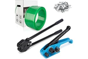 DJSUNPACKING Banding Strapping Kit Pallet Packaging Strapping Tool Set with 5/8" x 1000' Polyester (PET) Strapping Roll, 100 Plastic Packaging Corner and 100 Metal Seals,1400 lbs Break Strengt