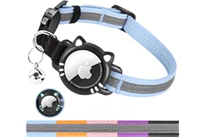 Arojore Luminous Airtag Cat Collar, Reflective Air Tag Cat Collar with Airtag Holder, Breakaway Tracker Pets Kitten Collar, Blue, S(9-13 Inch)