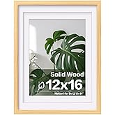 Egofine 12x16 Picture Frame Natural Wood Made of Solid Wood with Plexiglass, Display Pictures 9x12/11x14 with Mat or 12x16 Without Mat, for Wall Mounting Photo Frame