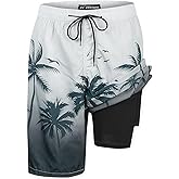 Mens Swim Trunks with Compression Liner 9" Built-in Board Shorts 2 in 1 Quick Dry Bathing Suits with Zipper Pockets