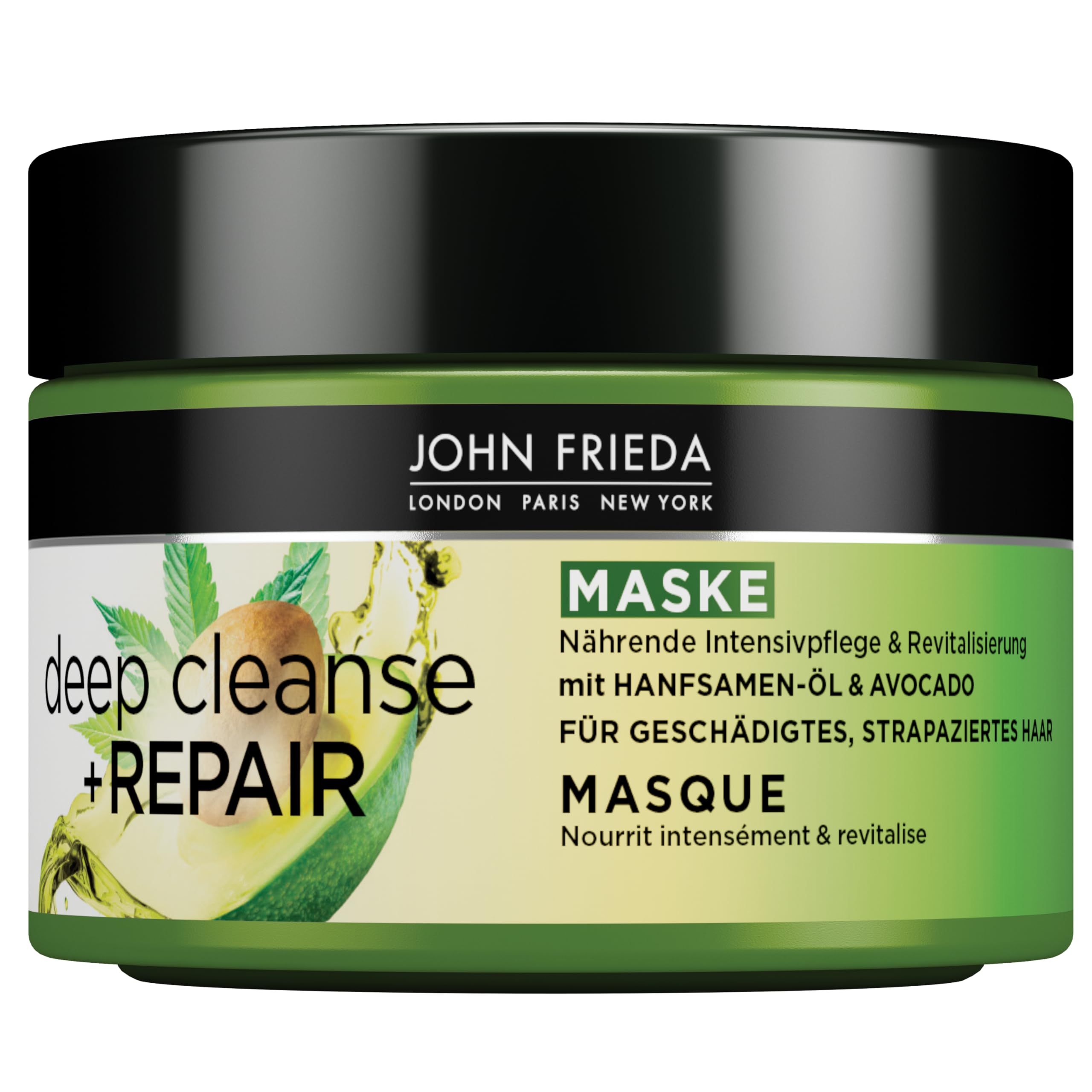 John Frieda - Deep Cleanse & Repair Mask/Treatment - Contents: 250 ml - With hemp seed oil + nourishing avocado - Soothing hair mask for damaged hair