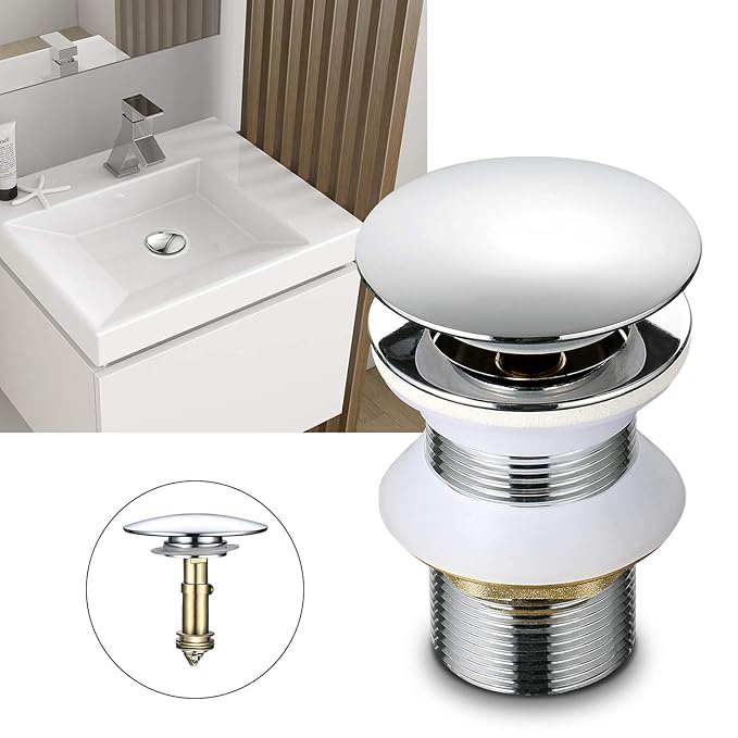 WOOHSE Universal Ablaufgarnitur für Waschbecken ohne Überlauf, Messing Pop Up Click Clack Ventil Ablaufventil für Waschtisch,