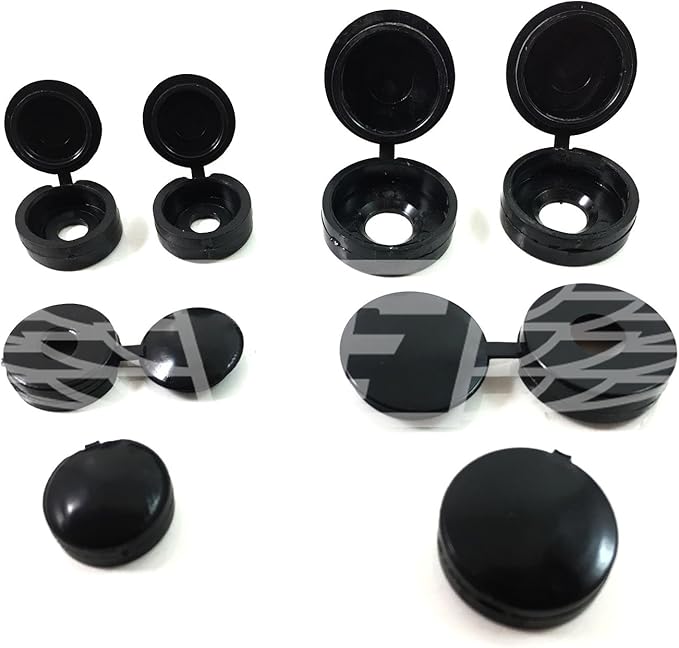 50 x Black Small Plastic HINGED Screw Cover CAPS Select Your Colour