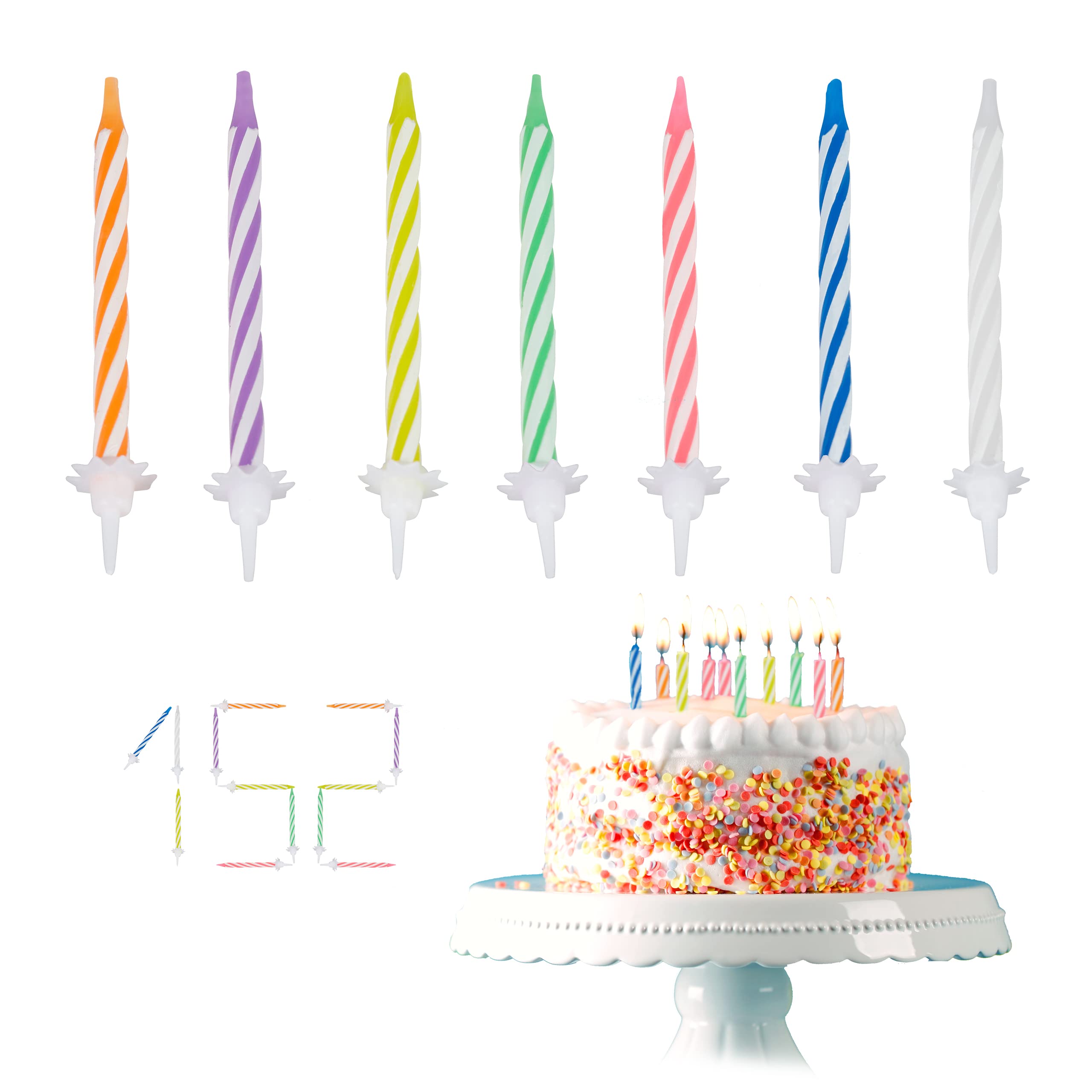 Relaxdays Set of 102 Colourful Birthday Candles with 50 Holders, Candles for Cakes, Party Decoration, Party Candles, 6 cm