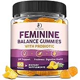 Feminine Balance Probiotic Gummies for Women – Support Vaginal Health, pH Balance, Freshness & Digestive Health – with Pineapple, Slippery Elm, Cranberry, D-Mannose – Sugar-Free, Pineapple Flavor
