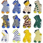 HYCLES Anti Slip Toddler Socks, 12 Pairs Non-Skid Cotton Grip Kid Socks for 1-7T Boy Girl 6-12 Month Baby