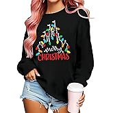 AmazingLucky Christmas Shirts Women Funny Merry Christmas Lights Sweatshirt Castle Graphic Xmas Lightweight Pullover Tops