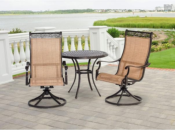 Amazon Com Hanover Mandn3pcsw Bs Manor 3 Piece Bistro Dining Set Outdoor Furniture Tan Garden Outdoor