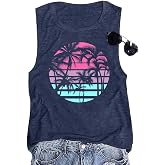Hawaiian Beach Tank top for Women Summer Palm Tree Graphic Vacation Tops