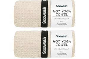 SOOWASH Non-Slip Hot Yoga Mat Towel 2 Pack with Super-Absorbent Soft Suede Microfiber for Bikram Pilates and Yoga Mats Sweat Absorbent Non-Slip for Hot Yoga, Pilates and Workout 28" x72" Beige