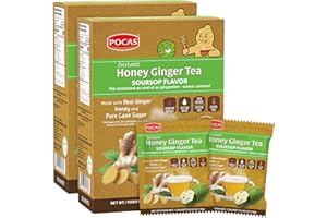 Pocas Honey Ginger Instant Tea Powder, Soursop Flavor 2-Pack, Ginger Extract & Real Honey, Caffeine-Free Tea, 20 Packets per Box