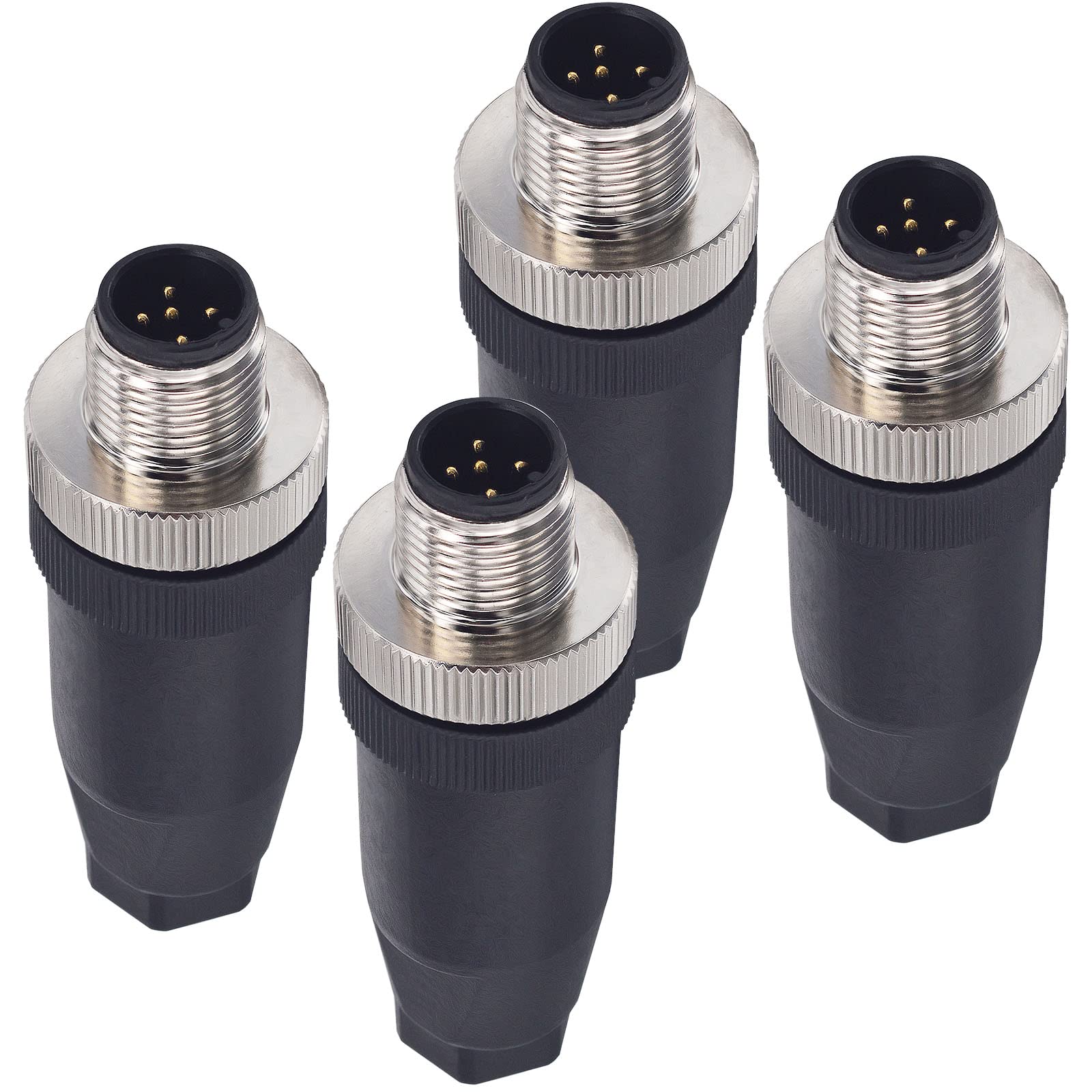 Lonlonty Aviation Connector Plug, 4 Pcs 12mm 5 Pin Thread Male Socket Panel Aviation Wire Connector IP67 M12 5 Pin Circular Aviation Connector Plug