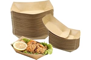 UgyDuky Kraft Paper Food Trays – 150 Pcs Disposable Food Boats, Heavy-Duty Serving Trays for BBQ, Nachos, Snacks, Popcorn, Ho