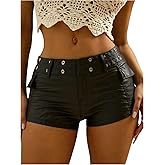 SHENHE Women's Faux Leather Micro Shorts Low Rise Y2k Sexy Bodycon Party Club Hot Pants