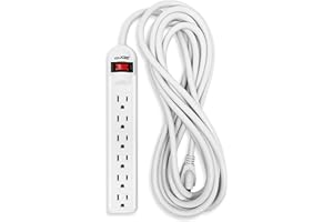 DIGITAL ENERGY 15 Ft 6 Outlet Surge Protector Power Strip: Multiple Electrical Outlet Safety Circuit Breaker has 15 Foot Long Extension Cord, Lighted On Off Switch, ETL Listed. Commercial, Business, Home, Office Use