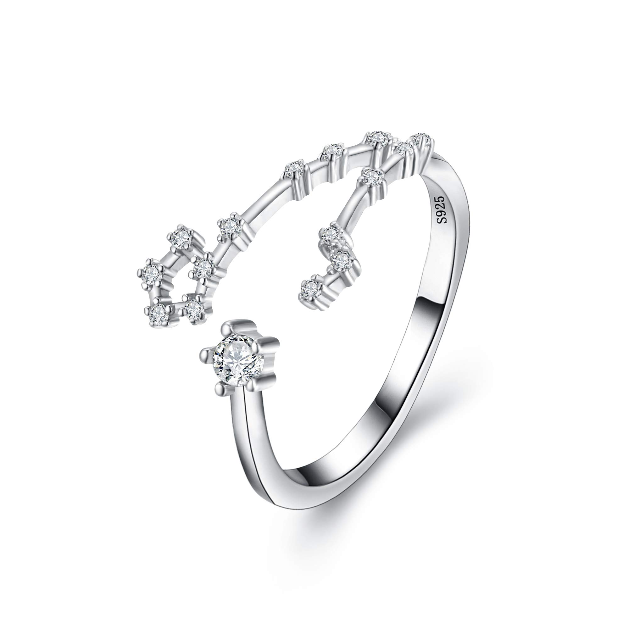 Clearine 925 Sterling Silver CZ Adjustable Statement Ring -"Pisces" Horoscope Zodiac 12 Constellation Astrology Jewellery for Women